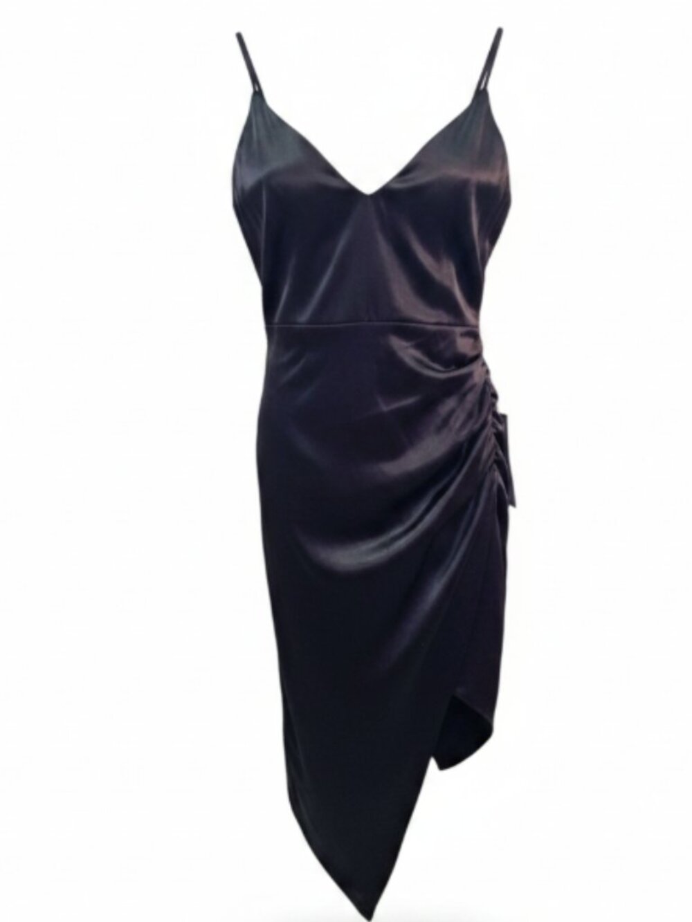 NWT Little Black Velvet Dress Sz S Spaghetti Strap Sheer Cut-Outs Ruched Slit